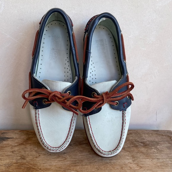 SEBAGO DOCKSIDERS Preppy Handmade Leather Navy & Creamy Blue Loafers Sz 6M NICE! - Picture 6 of 12